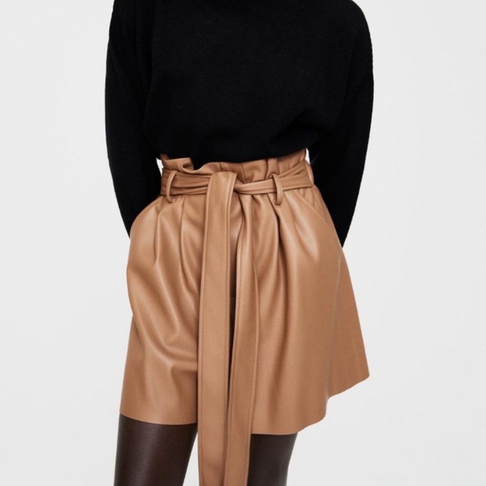 NWT Zara Tan Faux Leather Shorts